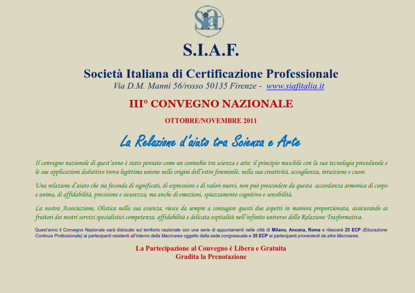 III° Convegno Nazionale SIAF, Italia